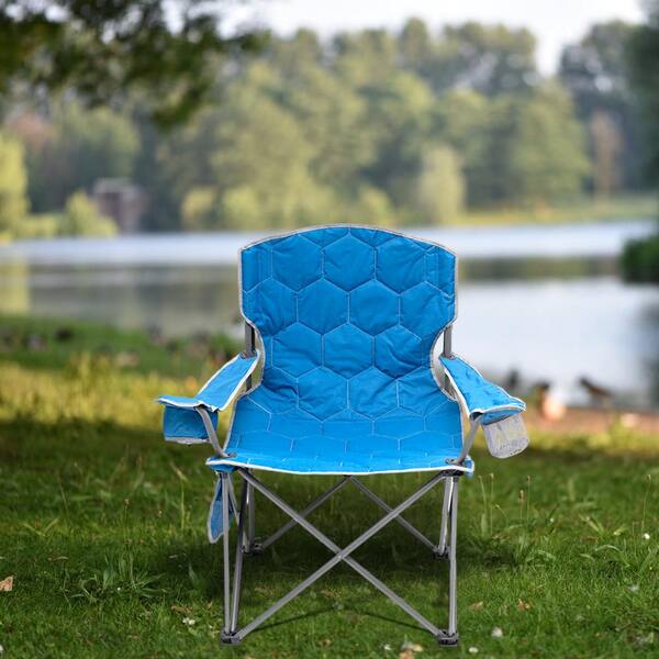 Blue Oversized Foldable Portable Metal Lawn Chairs with Arm Rest