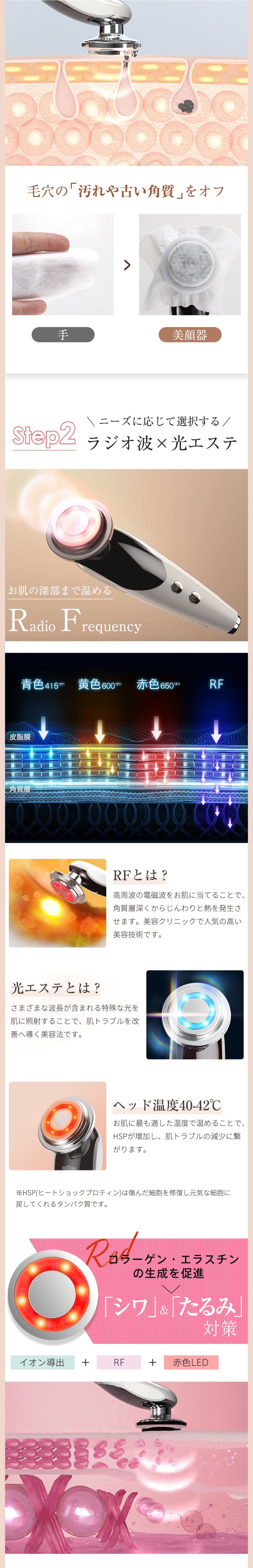 期間限定最大20%OFF／ 美顔器 ems ラジオ波 超音波美顔器 4色LED 光