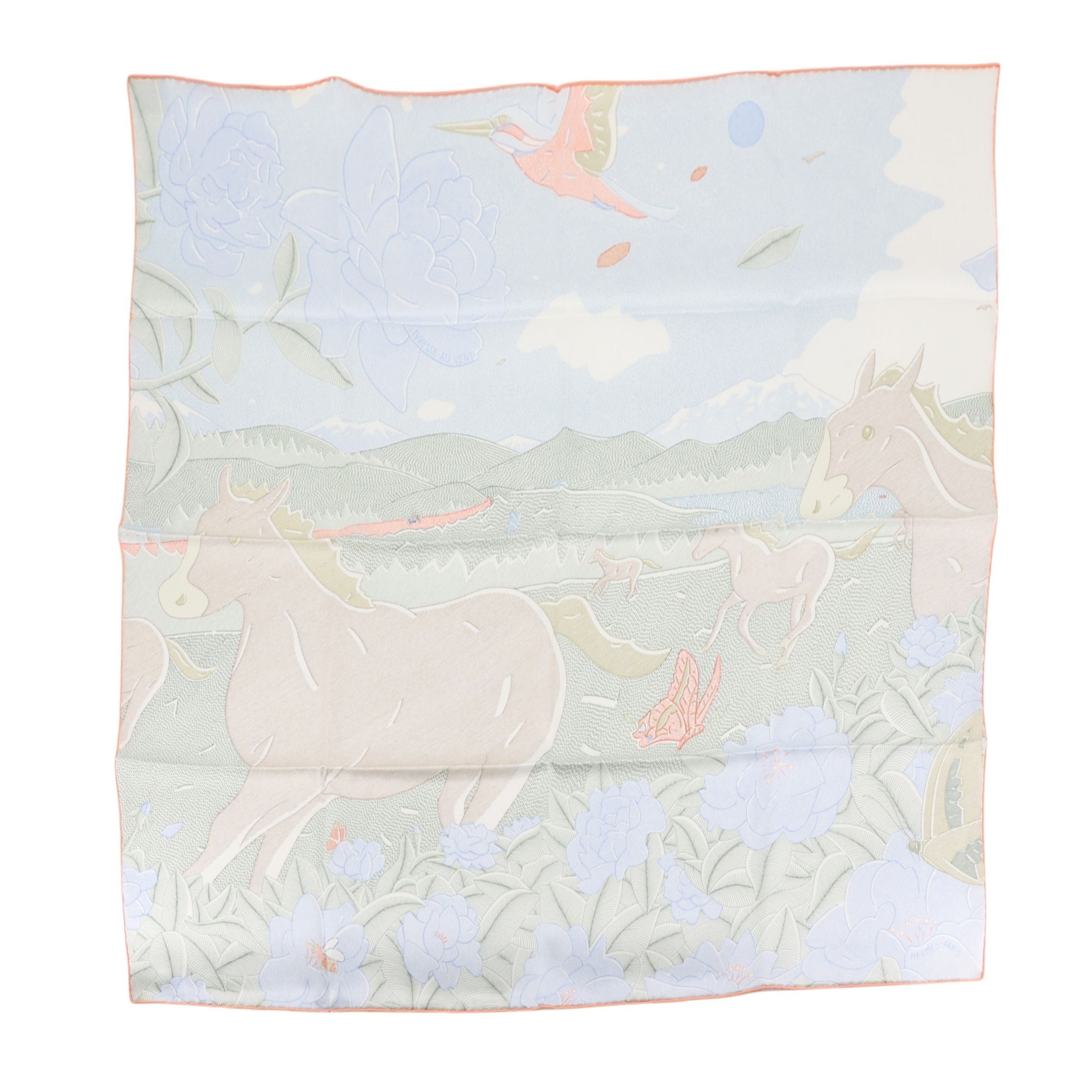 ランク N 新品 HERMÈS エルメス カレ70 風に酔いしれて グリーン