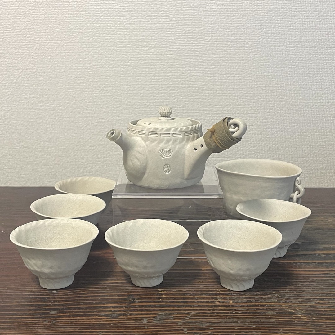 朱萬古焼白雲陶園朱泥急須湯冷煎茶碗五客煎茶器揃共箱6203C