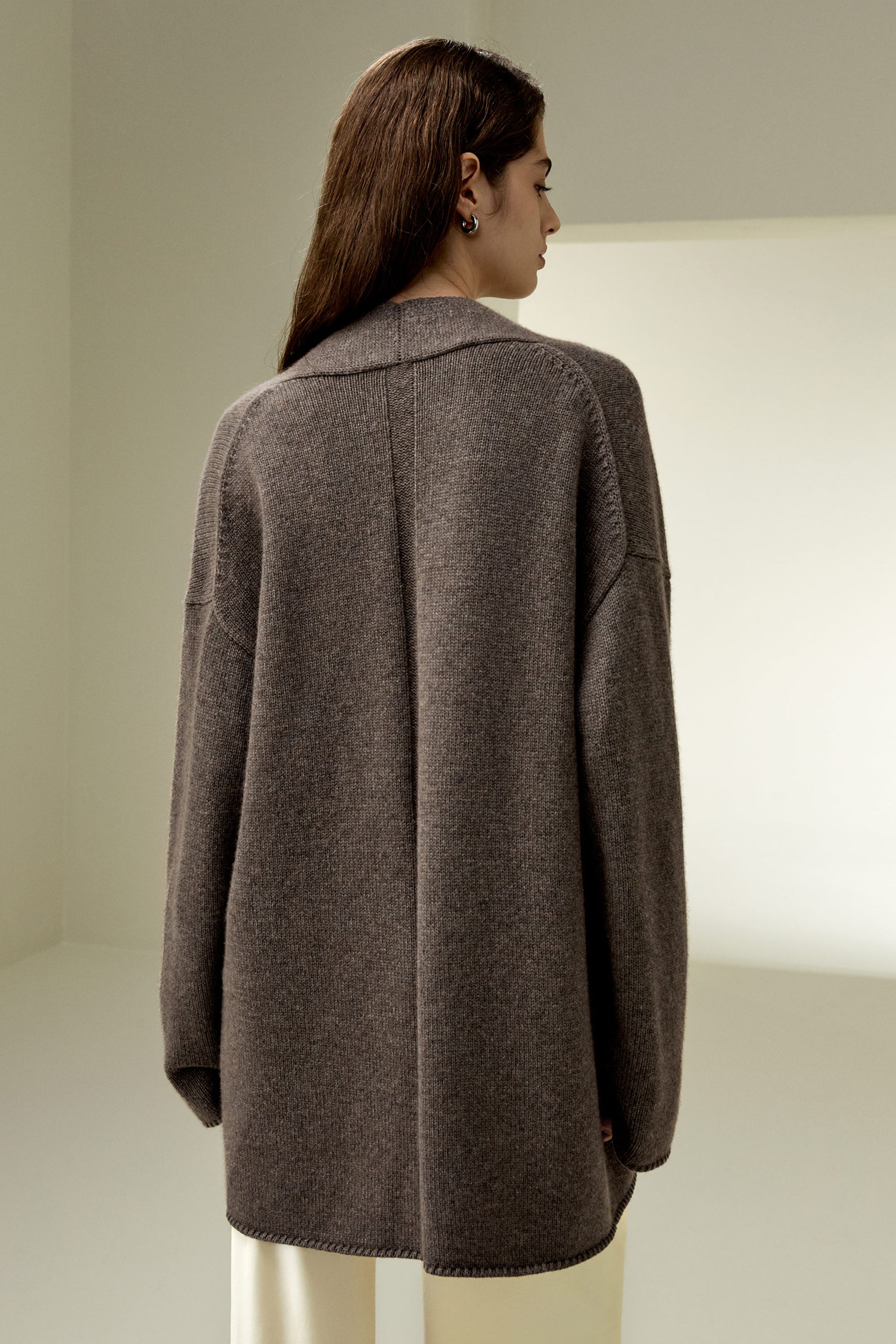Long Open-Front Knit Cardigan