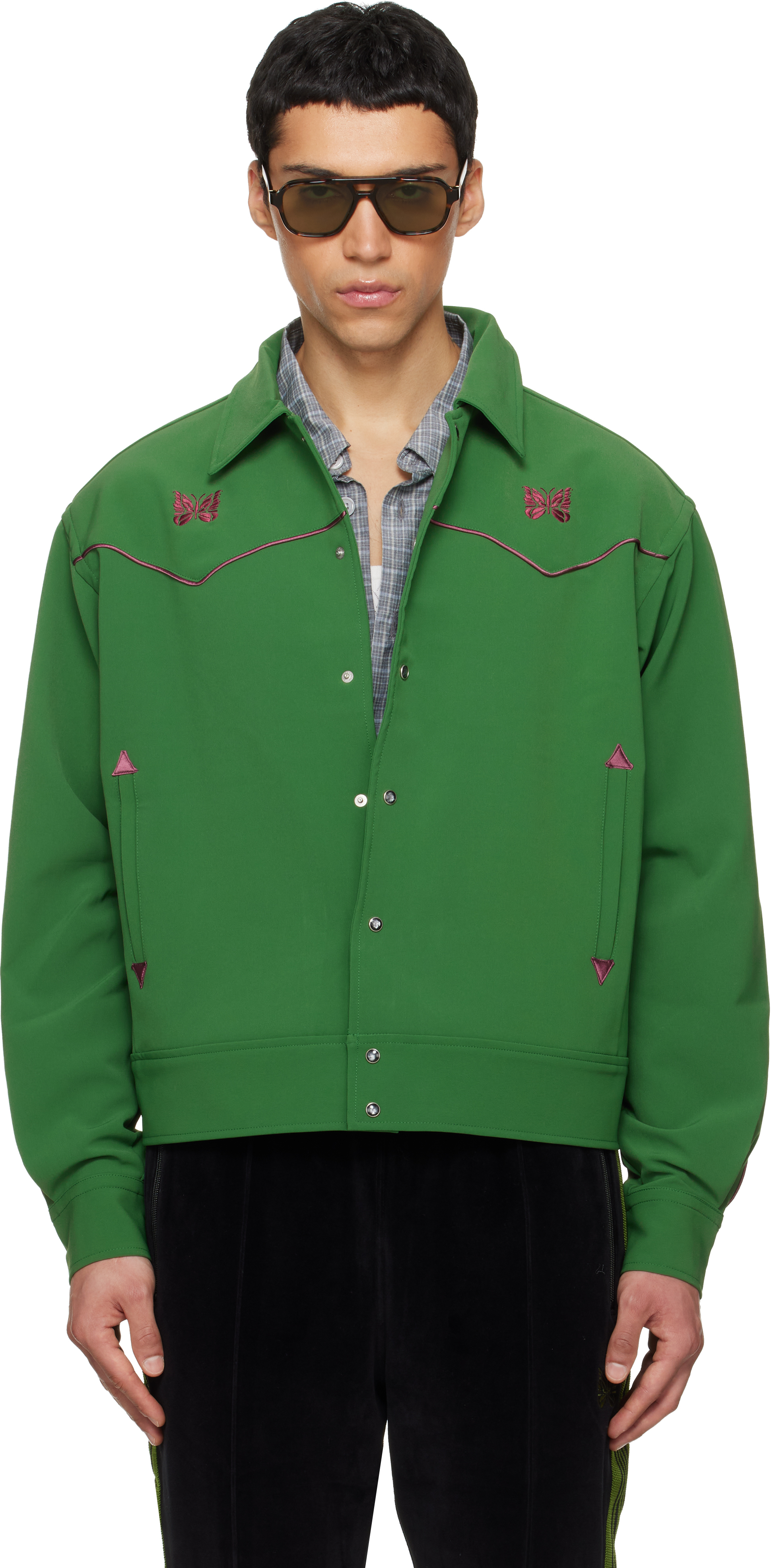 Green Piping Cowboy Jacket by NEEDLES on Sale