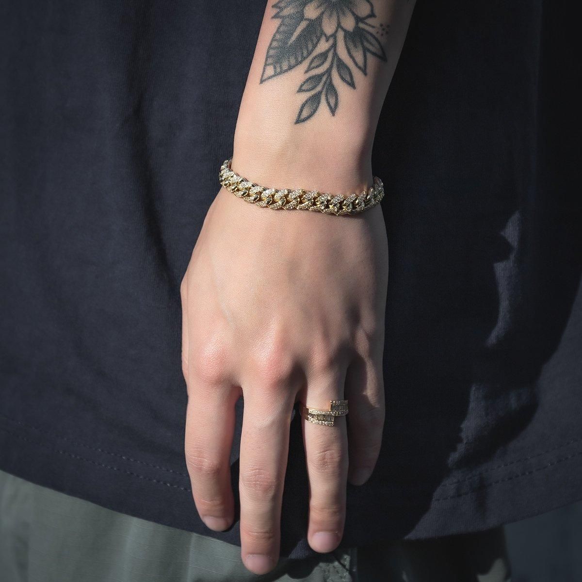 ダイヤモンド 10K イエローゴールド マイアミブレスレット 幅8.2mm