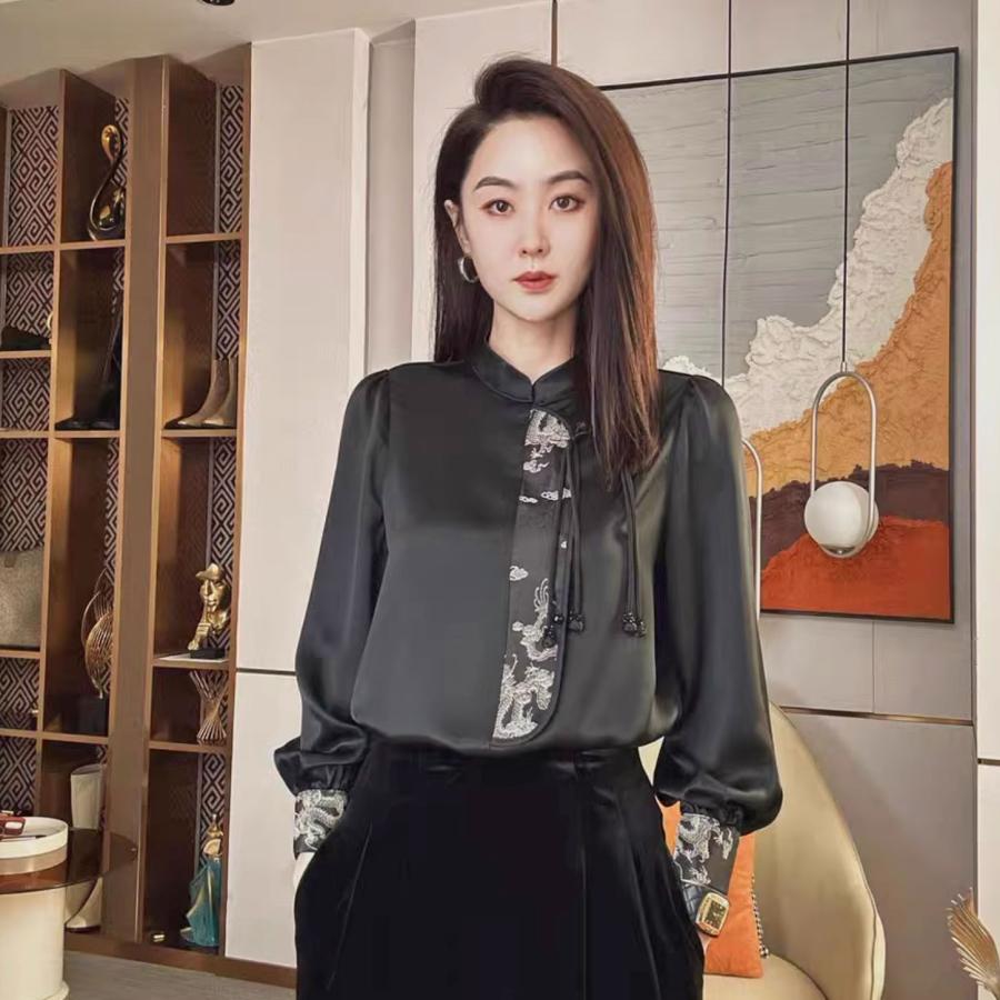 チャイナ服 トップス ☆chaiは最大ポイント3倍☆ 秋冬 長袖 ブラック