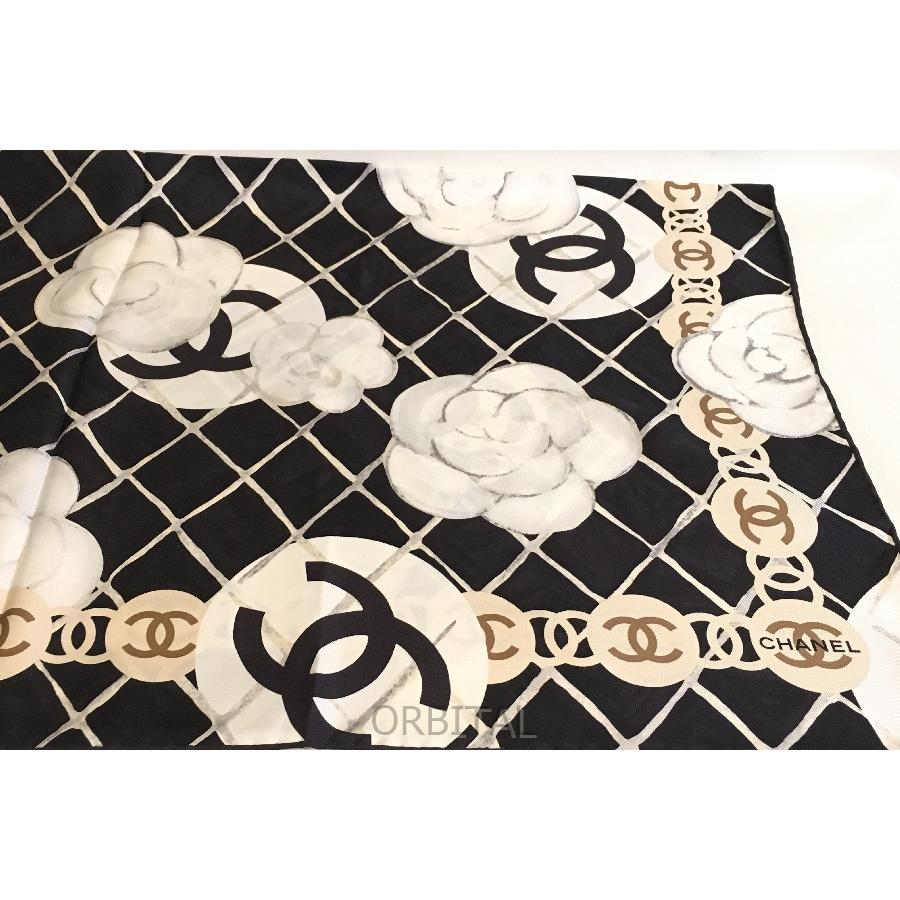 二子玉)CHANEL シャネル カメリア×ココマーク大判シルクスカーフ ITALY