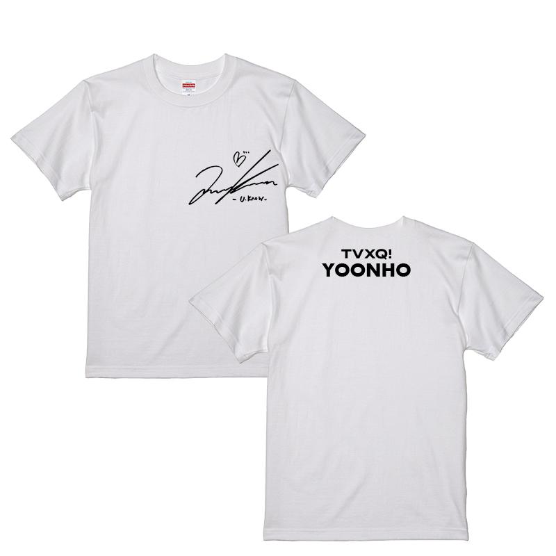 ユンホ ユノ 東方神起 TVXQ サイン ロゴ入り ホワイト/ブラック T
