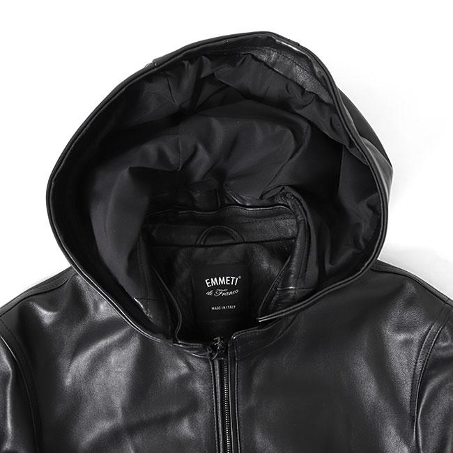 EMMETI エンメティ JURI HOODIE ユリ フード付き レザージャケット 黒
