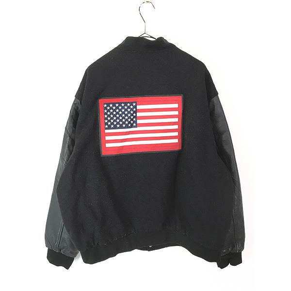 古着 90s USA製 米軍 USAF 星条旗 フラッグ ウール × 本革 レザー