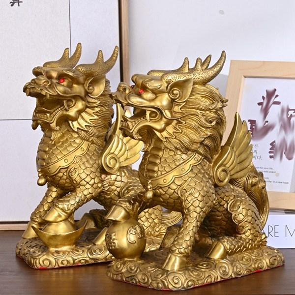 麒麟 キリン 霊獣 真鍮 銅製 元寶 福を招く 風水 グッズ インテリア
