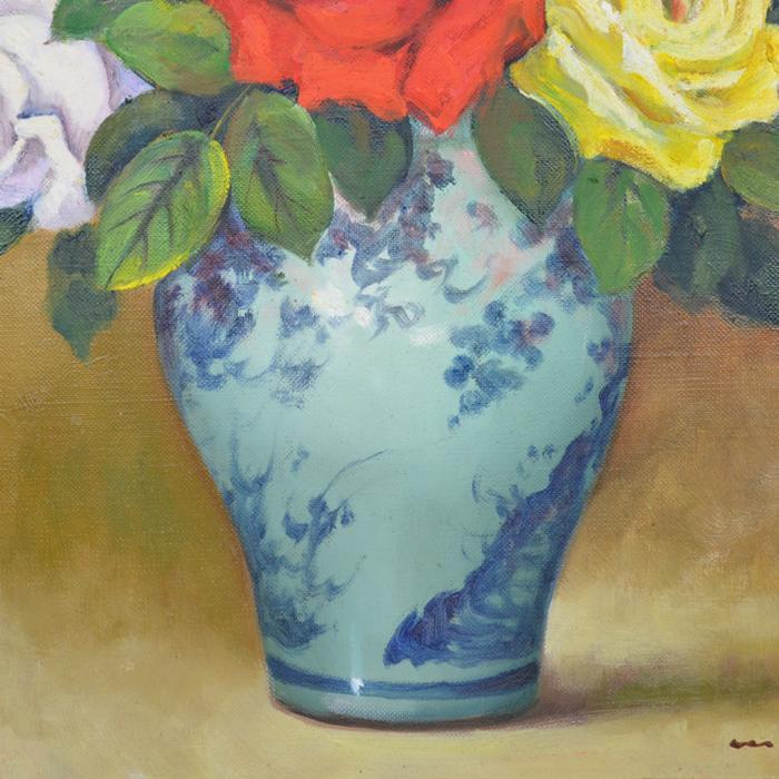 訳あり 八木道夫『 薔薇』 油彩 オリジナル サイン入り 日本人作家