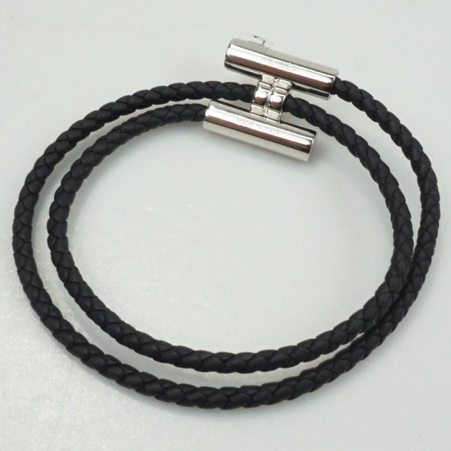 HERMES（エルメス） トゥルニ トレッセ レザーブレスレット ブラック