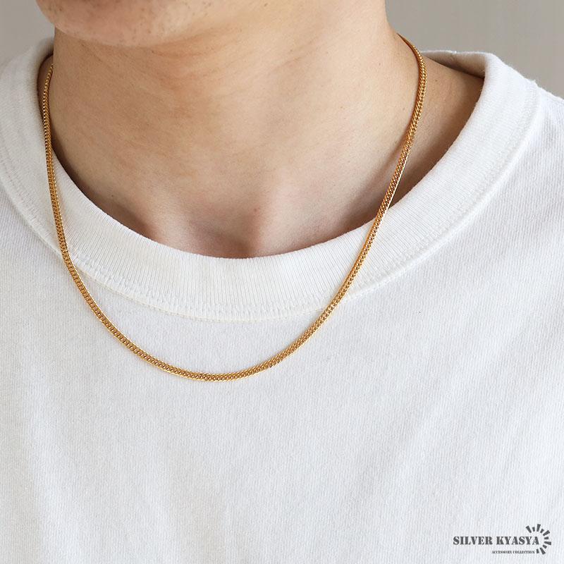 50cm) 幅3mm ステンレス ダブル喜平チェーンネックレス 6面カット 18k