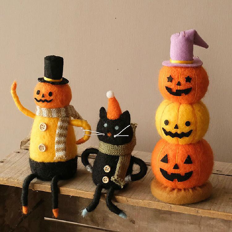 ハロウィン 雑貨『羊毛フェルト オーナメント 3段かぼちゃタワー hw594