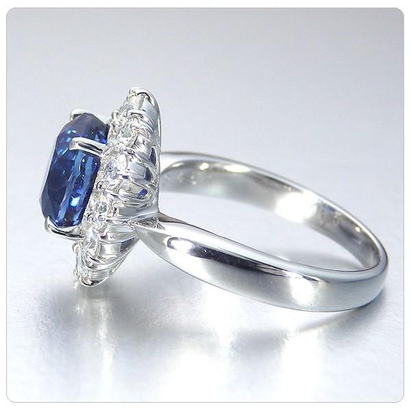 非加熱サファイア 指輪 プラチナ リング 3.454ct ダイヤ 0.723ct 中央