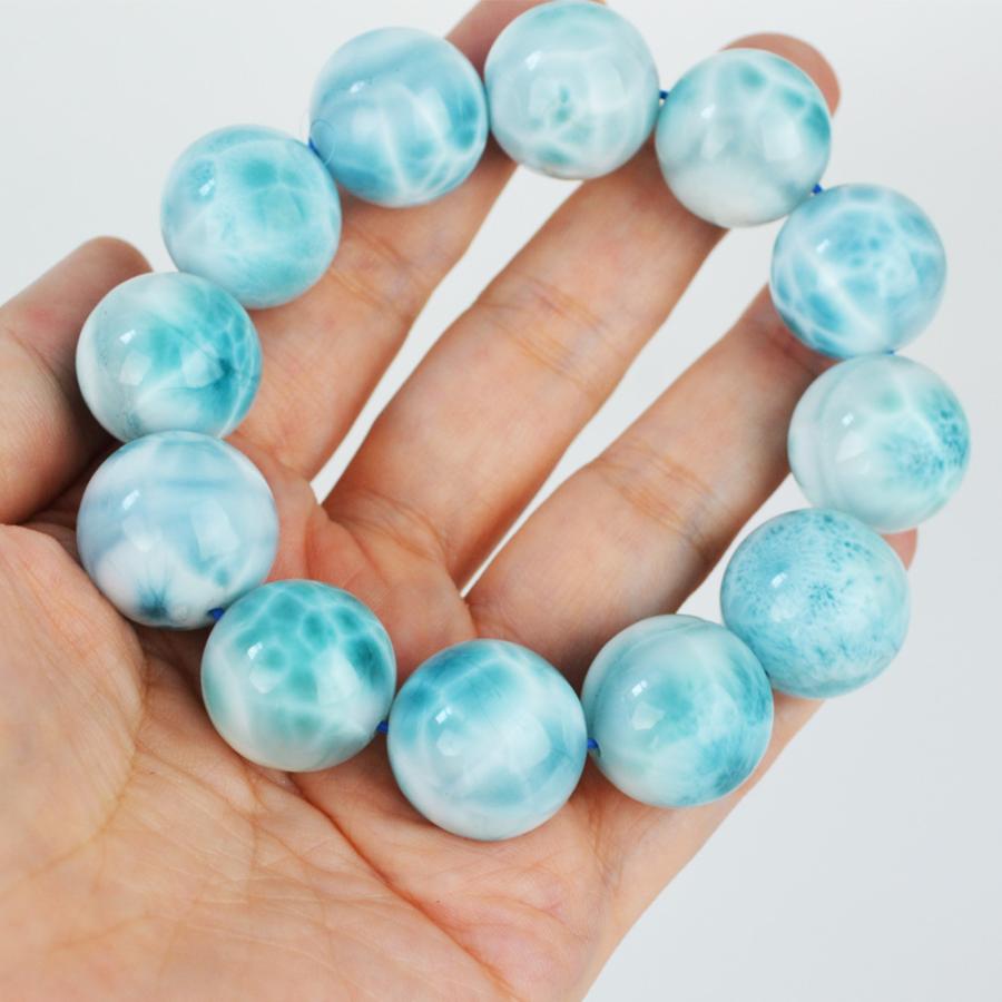 ラリマーブレスレット 大玉 19mm up AAAAA 鑑別書付 濃い亀模様