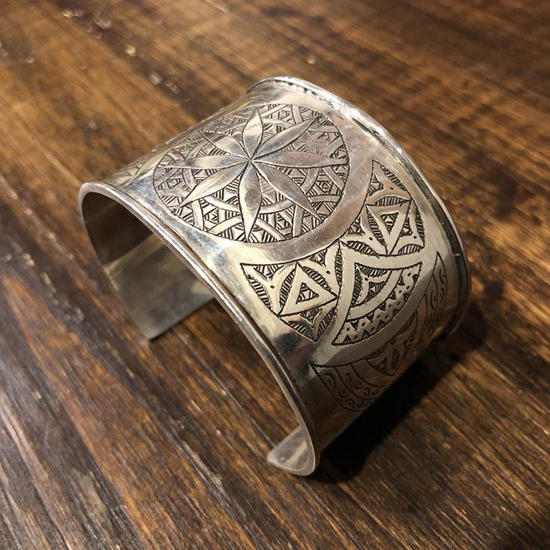 Vintage Tuareg Wide Bangle Hand Work Carved Silver Cuff Bracelet