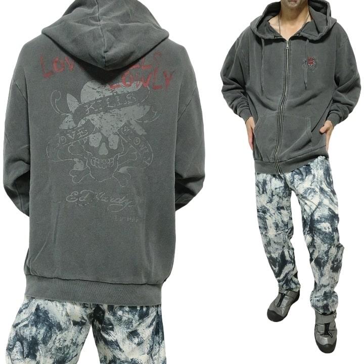 Ed Hardy（エド・ハーディー） ジップ パーカー 長袖 スカル/ドクロ