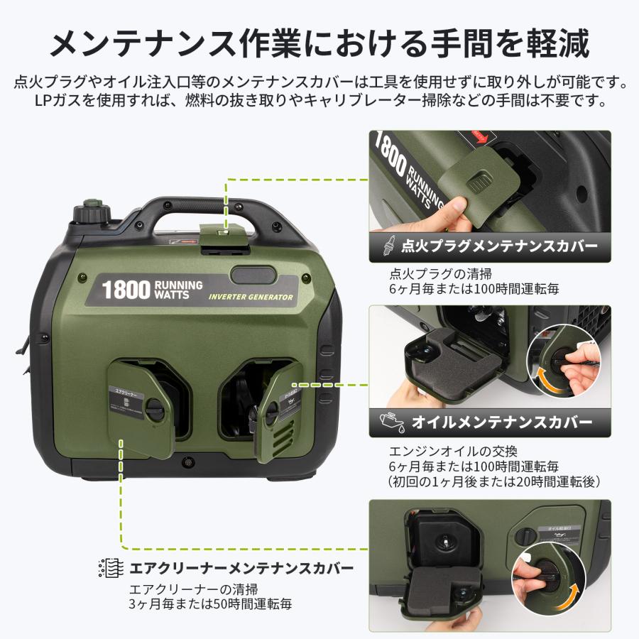 EENOUR 【カバー付きセット】 発電機 インバーター発電機 DK1800iSDF