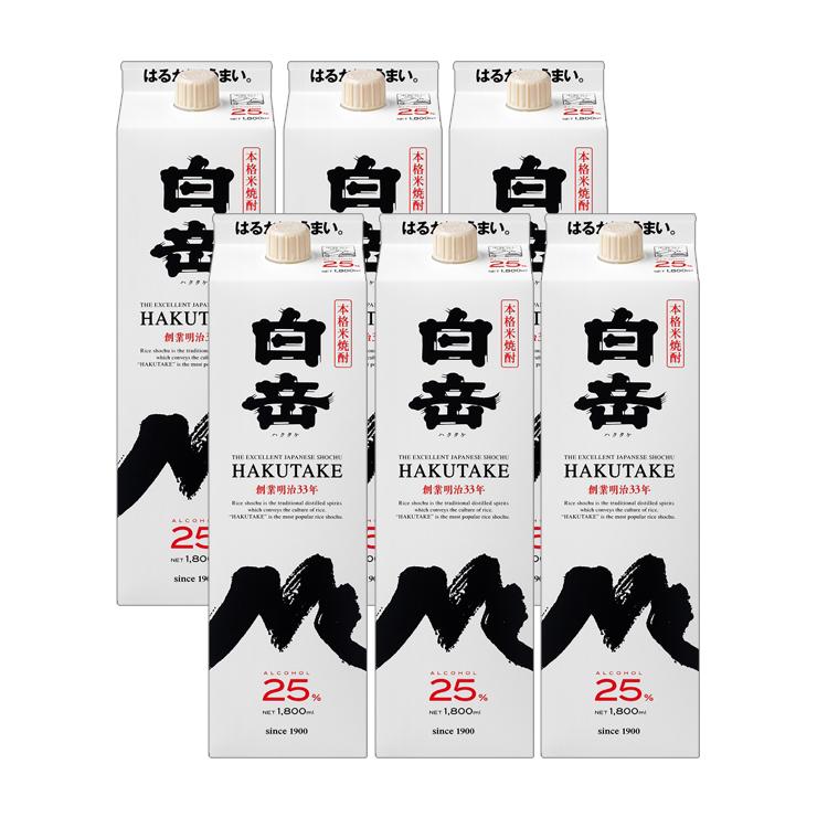 白岳 焼酎 本格焼酎 パック 1800ml 6本 25度 米焼酎 紙パック HAKUTAKE