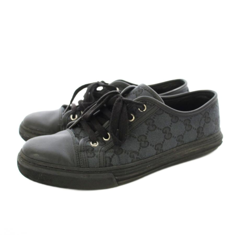 GUCCI（グッチ） スニーカー ローカット GGキャンバス レザー 6.5 黒