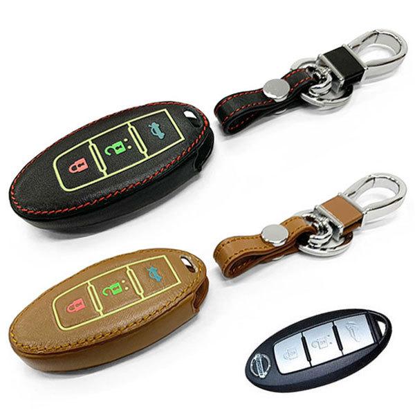 日産 NISSAN 本革 スマートキー ケース /蛍光B3型/ 色選択 カバー 社外