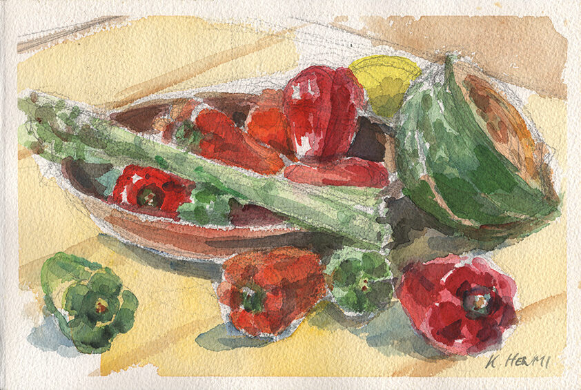 野菜1｜水彩画作品｜画家 逸見邦三郎｜水彩画の鑑賞と販売｜画家 逸見
