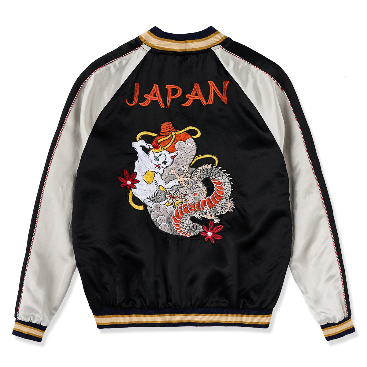 横須賀「酔竜と猫の悪戯」浮世絵風刺繡入りスカジャン – Karakubuy