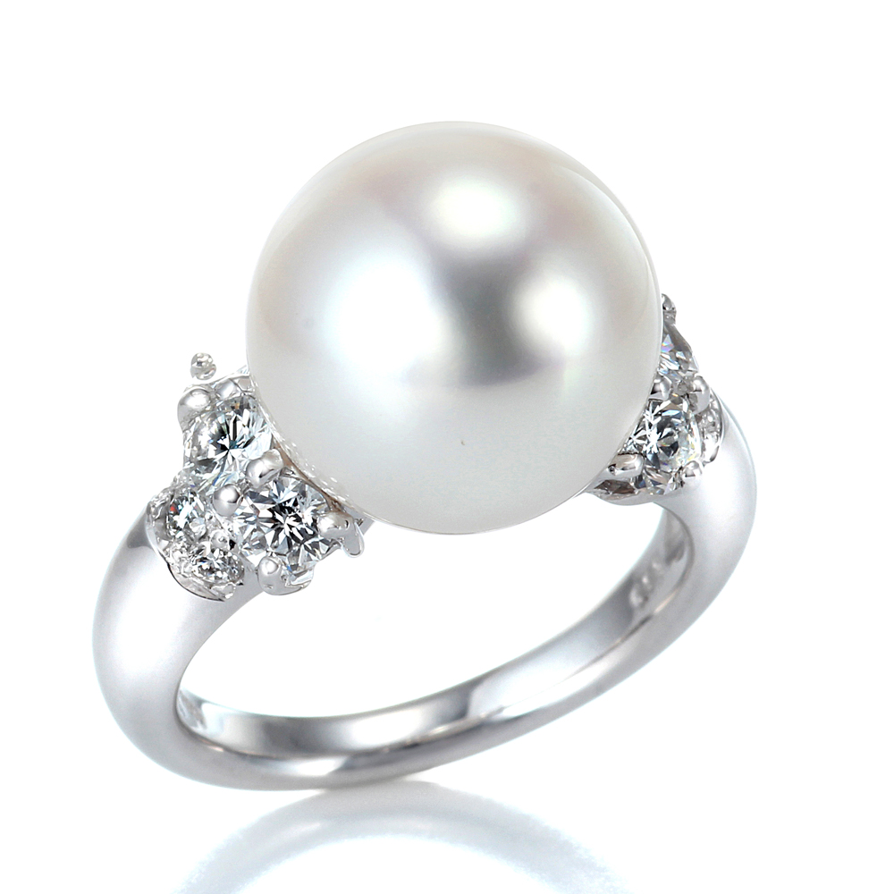 プラチナ 南洋白蝶真珠 リング （12.7ミリ D0.87ct・オーロラ