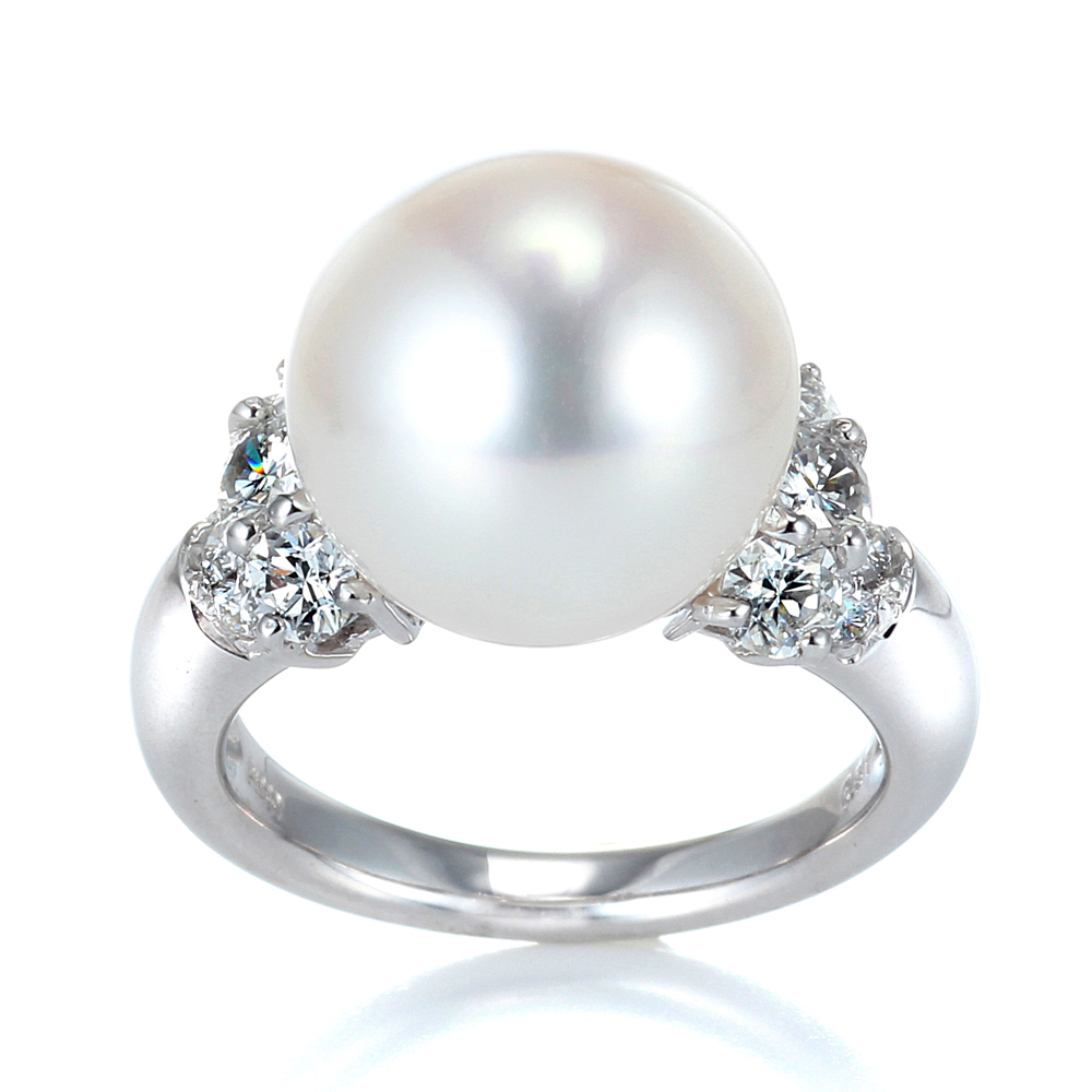 プラチナ 南洋白蝶真珠 リング （12.7ミリ D0.87ct・オーロラ