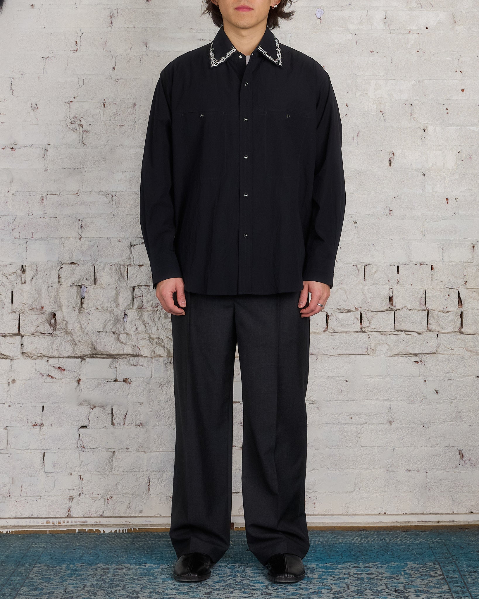 Lemaire Crepe Cotton Embroidered Collar Shirt Black – LESS 17