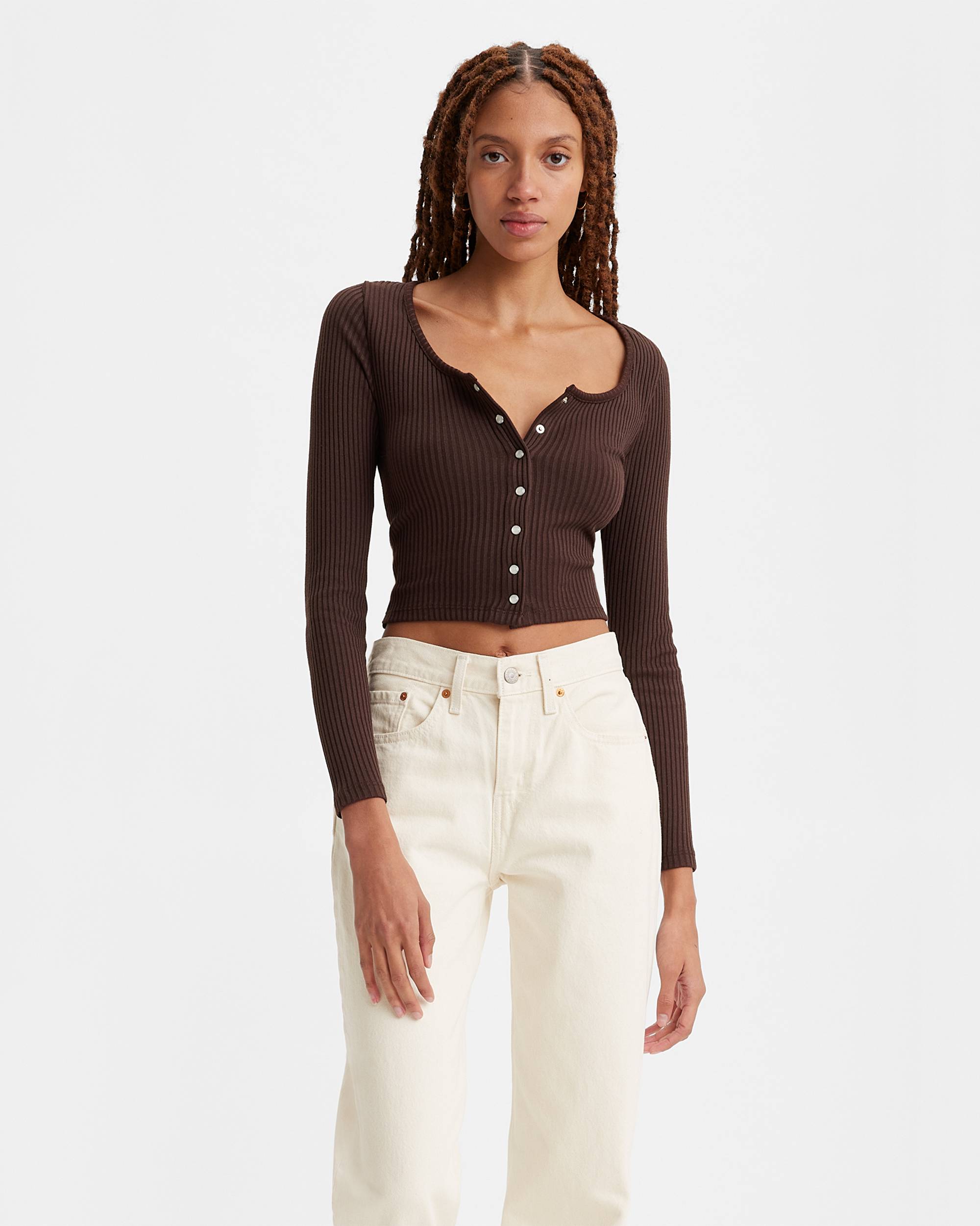 Britt Long Sleeve Snap Front Top - Brown | Levi's® US