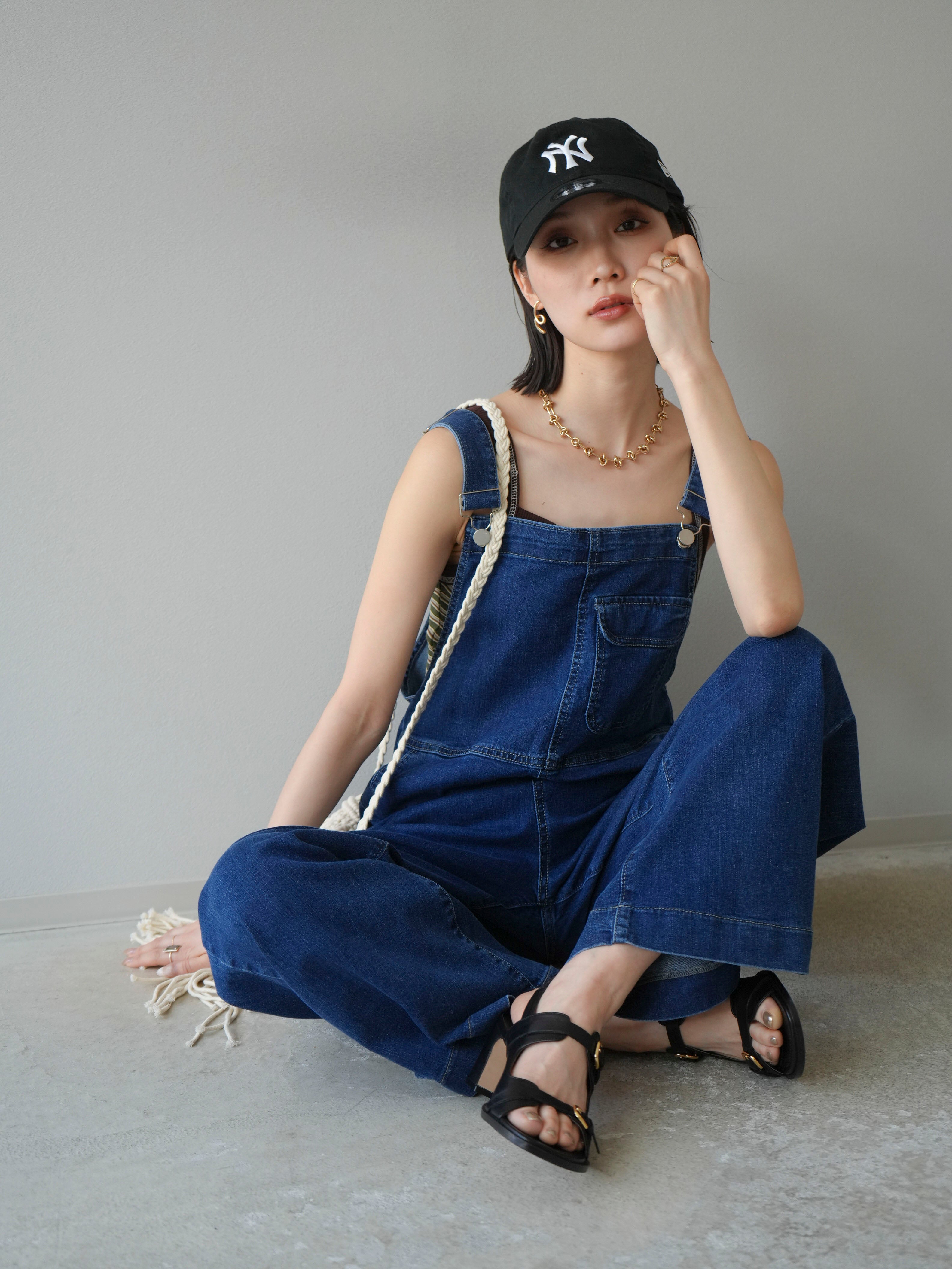 予約]ストレッチデニムワイドサロペット/ブルー – Lumier