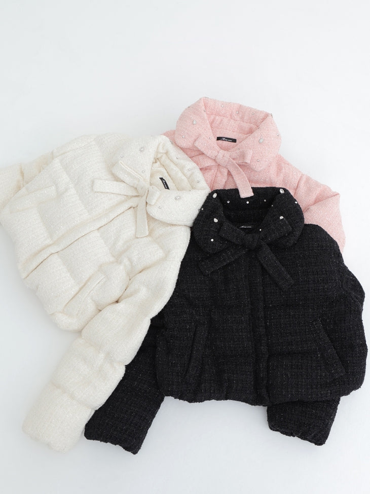 SALE】Ribbon tweed short down jacket (eme10458) – M me eme