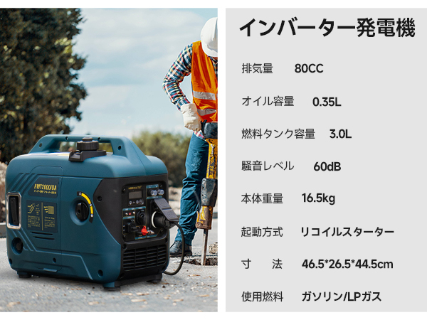 Amazon | HEOMAITO インバーター発電機1.6kVA/1.4kVA ポータブル発電機