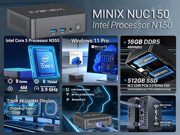 Amazon.com: MINIX NUC355 Mini PC, Intel Core 3 N355, 16GB DDR5