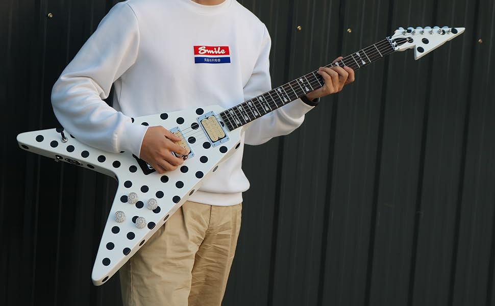 Amazon | ZUWEI Vシェイプ Randy Rhoads エレキギター Polka Dot