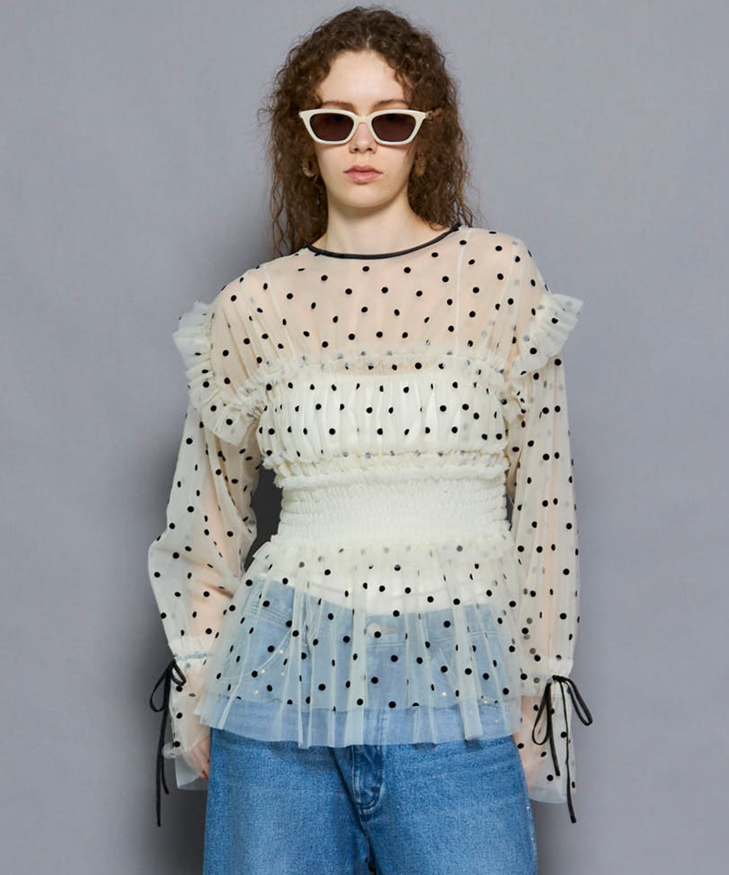 SALE】2way Ruffle Gathers Tulle Tops