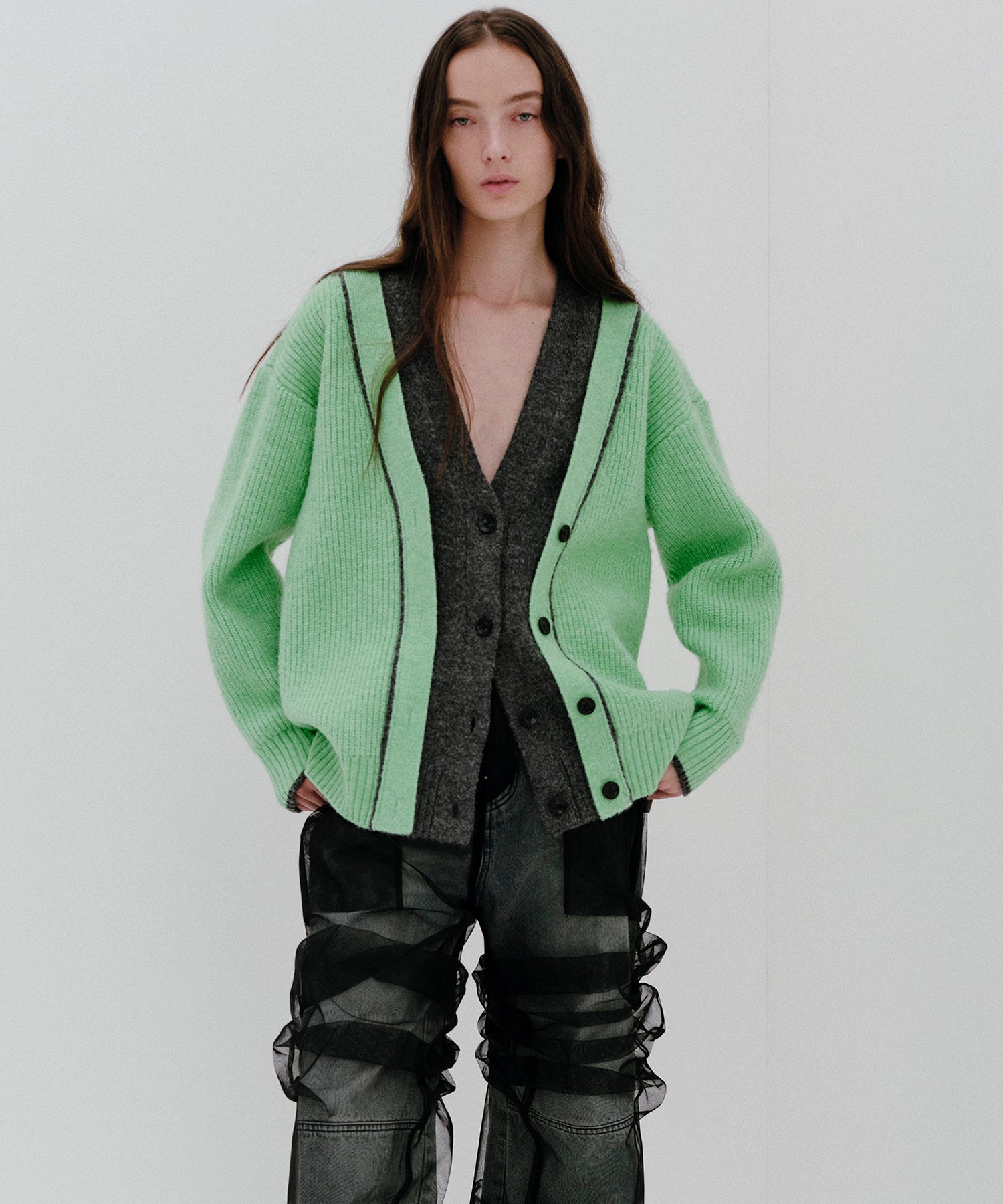 SALE】Double Color Layered Knit Cardigan