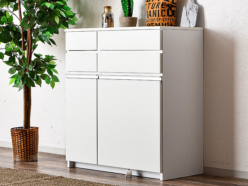 食器棚 完成品 ホワイト 白 ゴミ箱 収納 間仕切り 日本製 ロータイプ