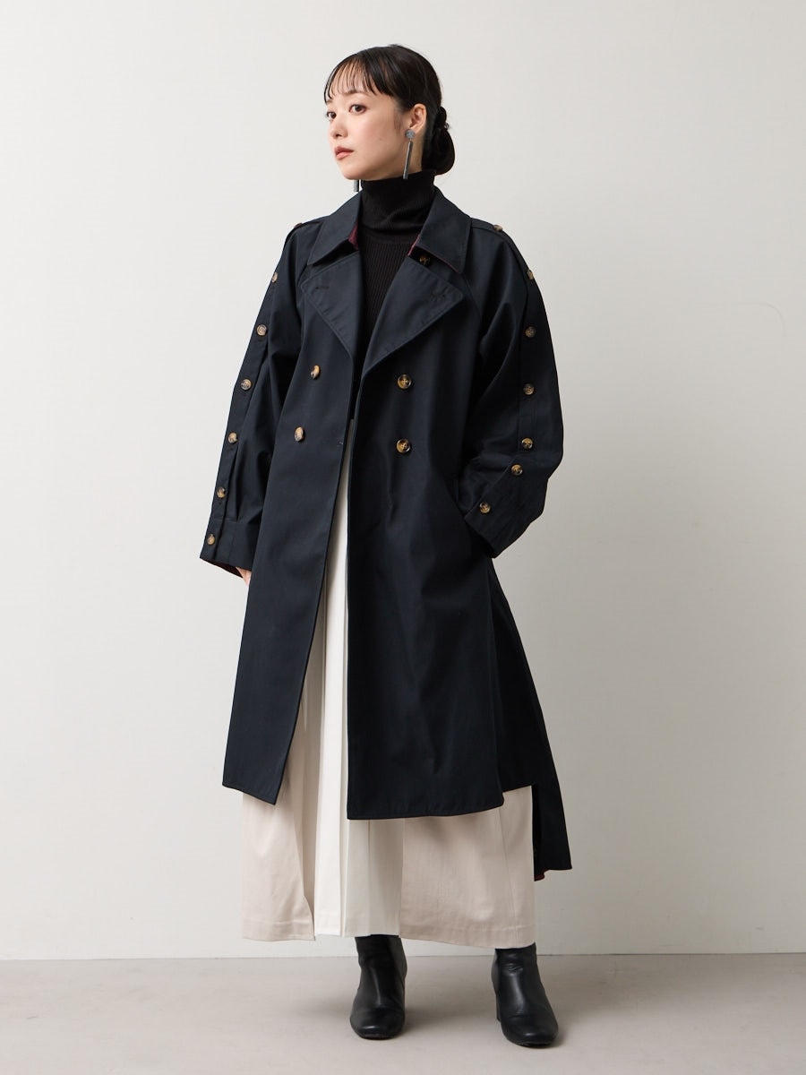 ラスト1点】花園ボンディングトレンチコート(FREE ブラック): ふりふ