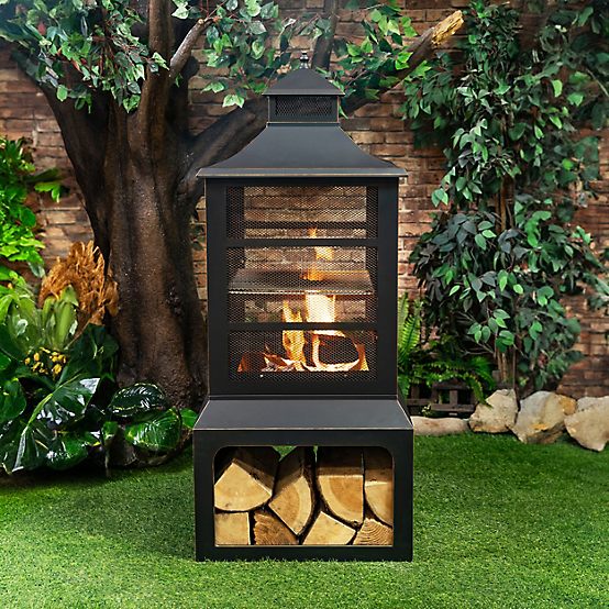 Deko Living 26 in. Square Outdoor Steel Wood-Burning Fireplace