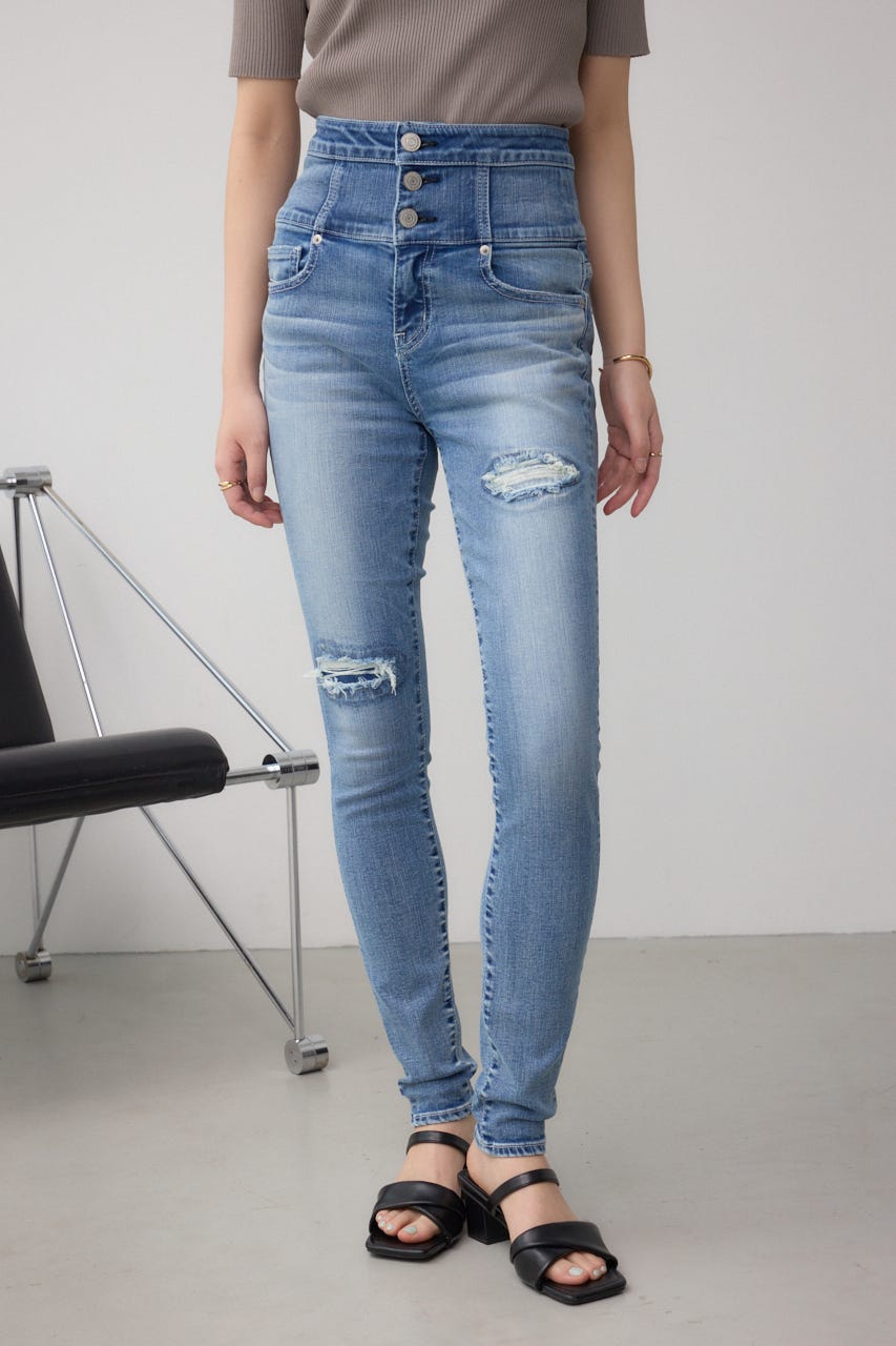 AZUL BY MOUSSY | AZUL DENIM ハイウエストボタンリペアスキニー