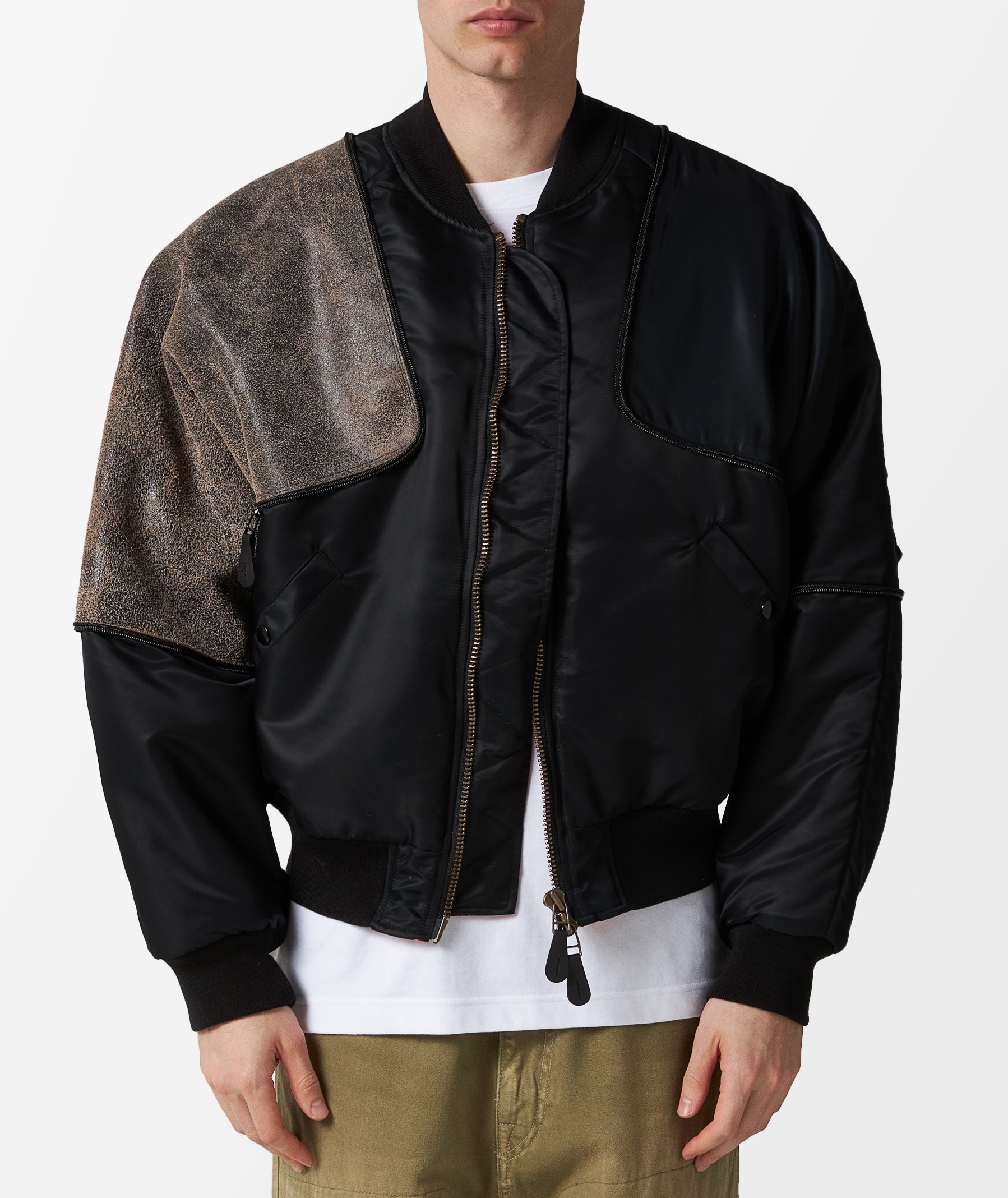 KAPITAL MA-1 Leather Sham Bomber Jacket in Black | SVD USA