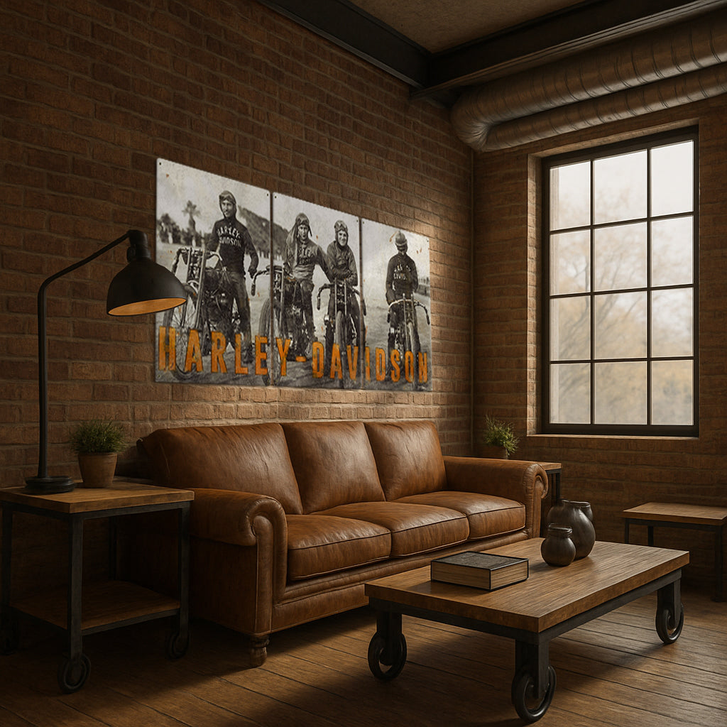 Harley Davidson Wall Art Triptych Metal Sign – Metal Sign Barn