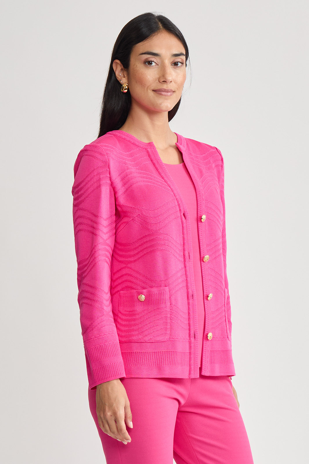 Heritage Tonal Textured Wave Knit Jacket | Ming Wang