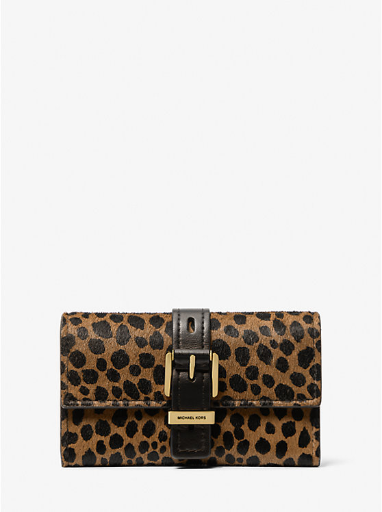 Nolita Medium Cheetah Print Calf Hair Tri-Fold Wallet in HUSK