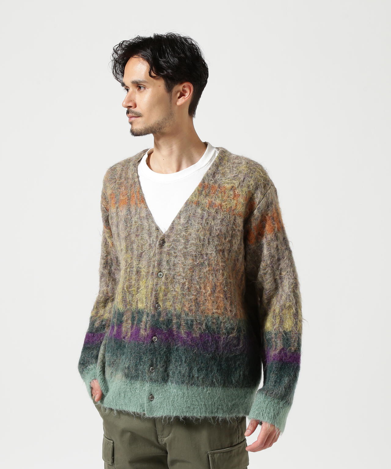 YOKE/ヨーク/KID MOHAIR WOOL BRUSHED TREE JAQUARD CARDIGAN | GARDEN