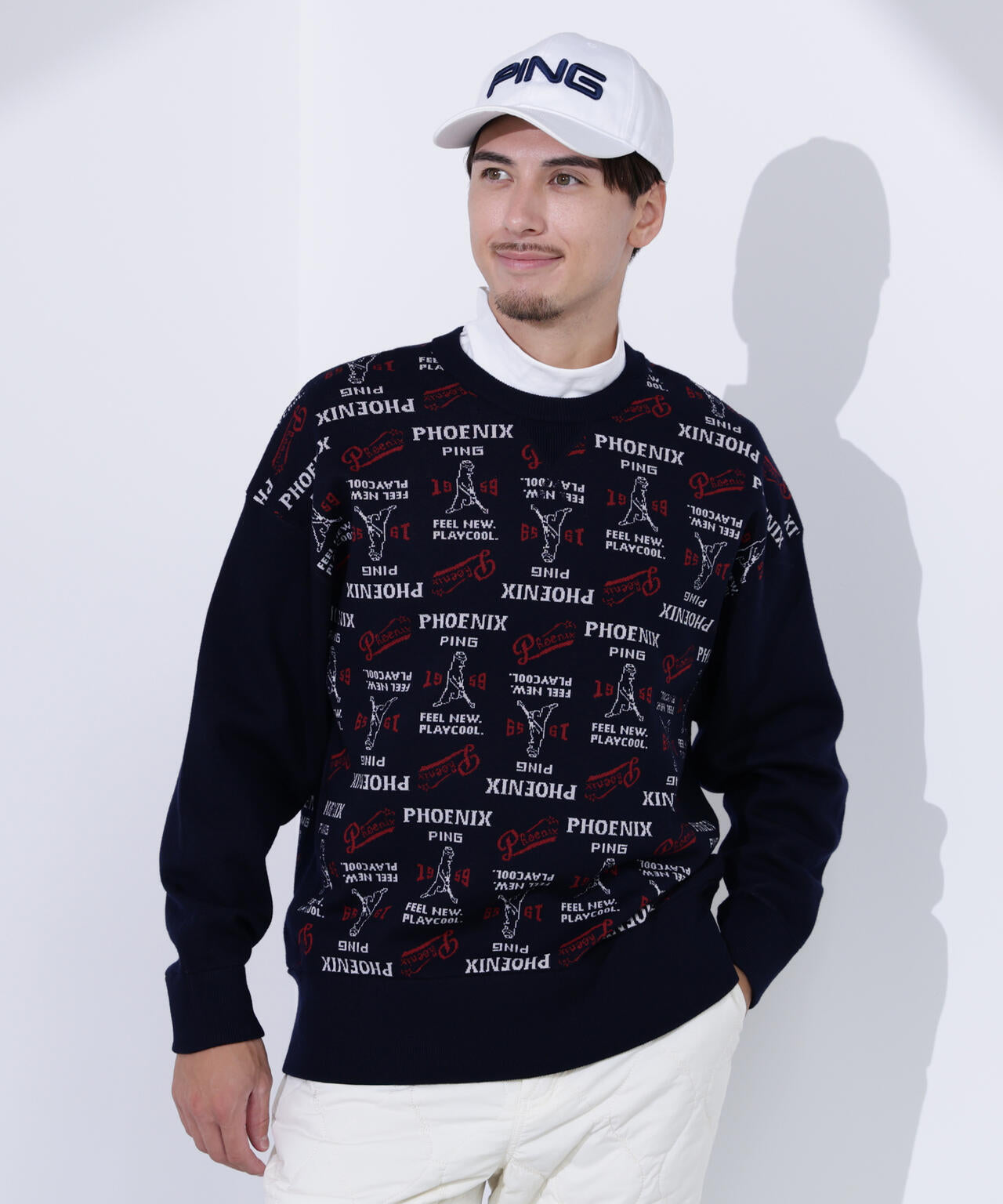 PING APPAREL】ジャカードクルーネックニットプルオーバー ＜NATIVE