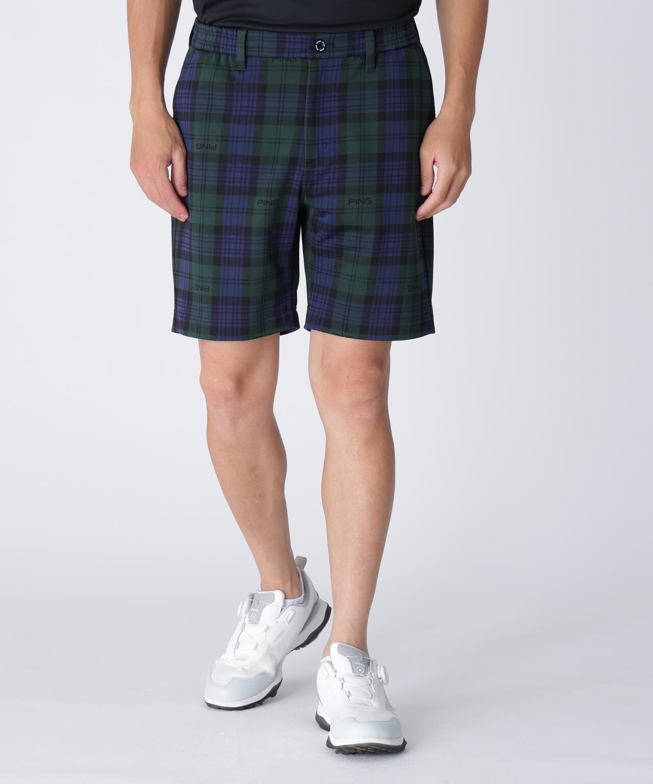 PING APPAREL】全方向ストレッチブラックウォッチショートパンツ