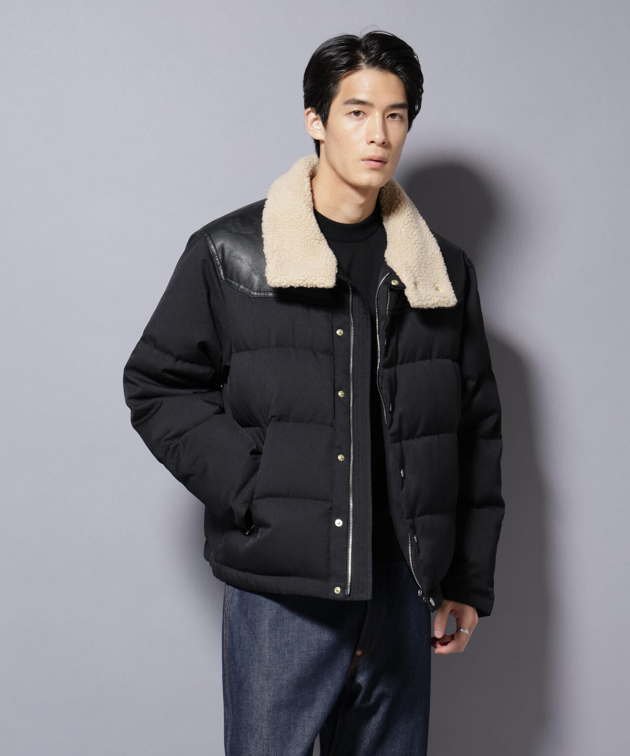 西川ダウン(R)」ボアカラーサージショートダウン | NANO universe